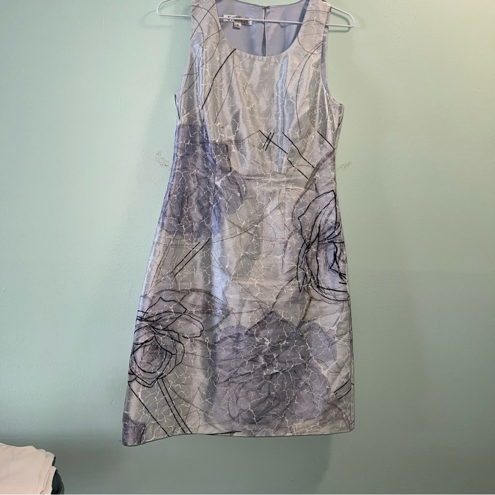 Kay Unger dress , Grey W/ Geometric Design + Flowers , Shade Of Grey /Black S.2
